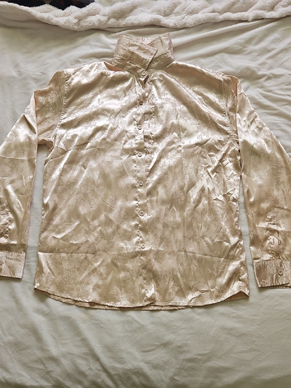 Men's Satin Floral Dress Shirt in Light Champagne